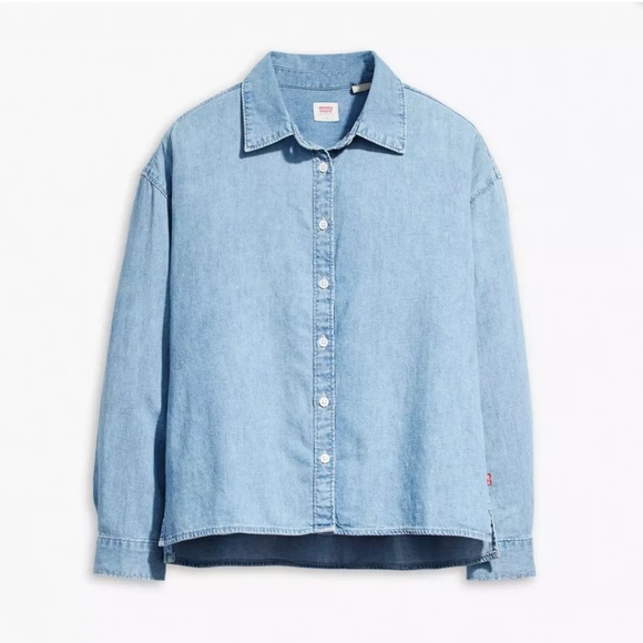 Levi’s Premium Odessa Long Sleeve Shirt | XS | Blue Popsicle Light Wash Denim - Picture 2 of 9